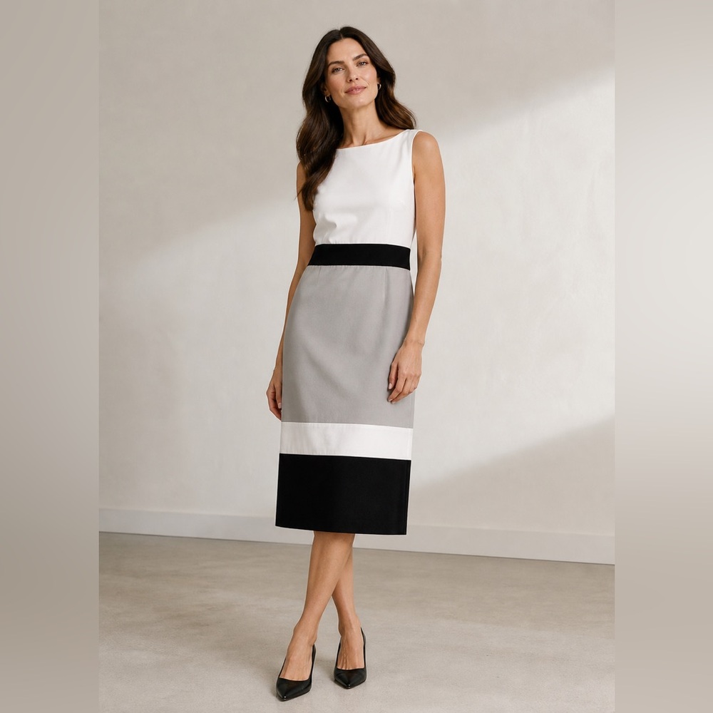 Sleeveless black and white colourblock dress Midi